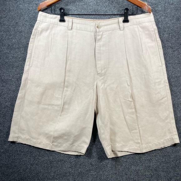 Tommy Bahama Bermuda Shorts Men's 35 Beige Linen/Silk Blend Casual Zip - Picture 1 of 10